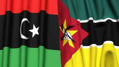 Flags of LIBYA and MOZAMBIQUE Stock Photos