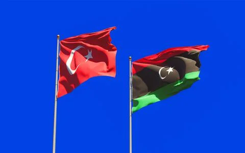 Flags of Libya and Turkey. Stock Photos