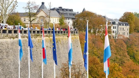 Flags in Luxembourg. Stock Footage 97860651