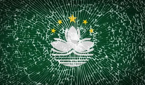 Flags Macau with broken glass texture.  Raster copy Stock Illustration