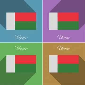 Flags Madagascar. Set of colors flat design and long shadows. Vector Stock Illustration