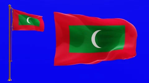 Flags of the Maldives with Green Screen Chroma Key High Quality 4K UHD 60FPS Stock Footage 143382257