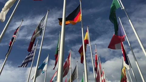 Flags of many countries vawing in the wind Stock Footage 194423000