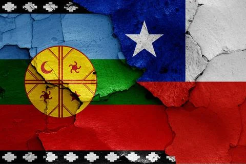 Flags of Mapuche and Chile painted on cracked wall flags of Mapuche and Ch... Stock Photos