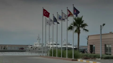 Flags in the marina 4k Video stock 54392375