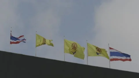 Flags at MCOT Office (Slow Motion) Stock Footage 48621662