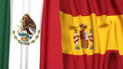 Flags of MEXICO and SPAIN with realistic cloth texture Illustrazione stock