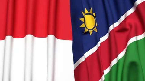 Flags of MONACO and NAMIBIA with realistic cloth texture Stock Photos
