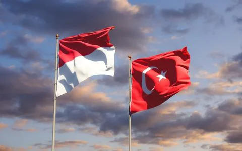 Flags of Monaco and Turkey. Stock Photos
