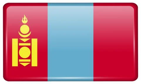 Flags Mongolia in the form of a magnet on refrigerator with reflections light Stock Illustration