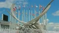 The flags monument and city fountain (25 fps, PAL) HD Footage