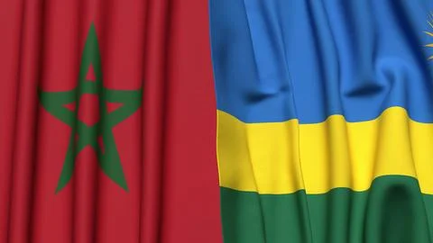 Flags of MOROCCO and RWANDA with realistic cloth texture Stock Illustration