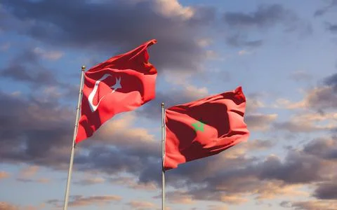 Flags of Morocco and Turkey. Stock Photos