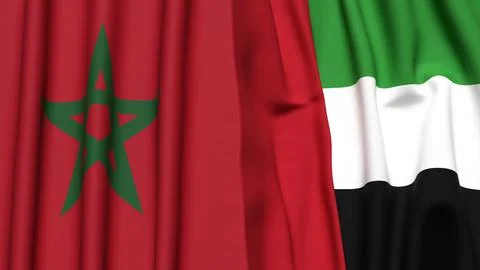 Flags of MOROCCO and UAE with realistic cloth texture Stock Illustration