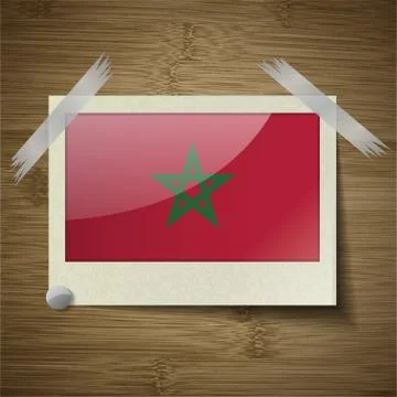 Flags Morocco at frame on wooden texture. Vector Stock Illustration