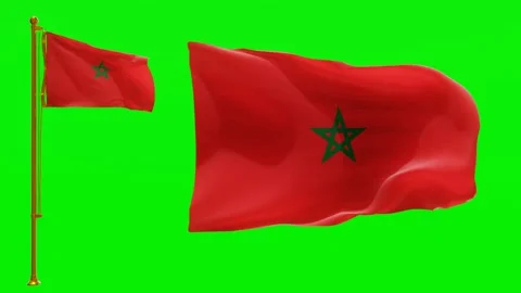 Flags of Morocco with Green Screen Chroma Key High Quality 4K UHD 60FPS Stock Footage 143673453