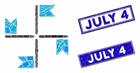 Flags Mosaic and Distress Rectangle July 4 Watermarks Stock Illustration