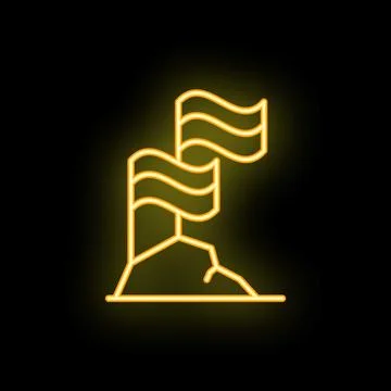 Flags on mountain top representing success neon sign Stock Illustration