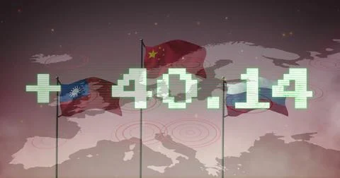 Flags of multiple countries with number image over world map background Ilustración de archivo