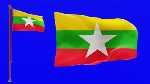 Flags of Myanmar with Green Screen Chroma Key High Quality 4K UHD 60FPS Stock Footage 143673433