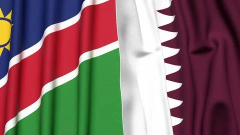 Flags of NAMIBIA and QATAR with realistic cloth texture Stock Illustration
