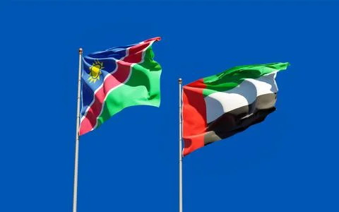 Flags of Namibia and UAE Arab Emirates. Stock Photos