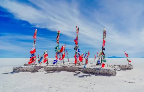 Flags of nations all over the world by Uyuni - Bolivia Stock Photos