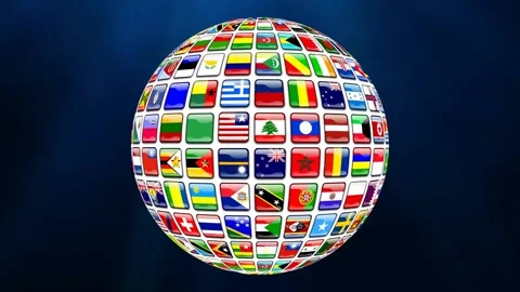 Flags of the nations of the world on a rotating globe 스톡 동영상 280060268