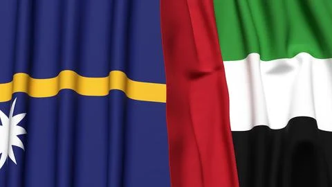 Flags of NAURU and UAE with realistic cloth texture Stock Illustration