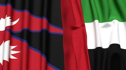 Flags of NEPAL and UAE with realistic cloth texture Stock Illustration