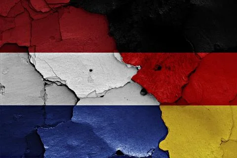 Flags of Netherlands and Germany painted on cracked wall Stock Illustration