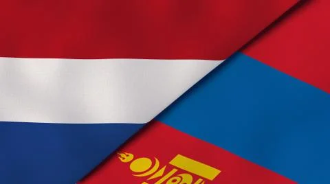 The flags of Netherlands and Mongolia. News, reportage, business background.  Stock Illustration