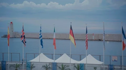 Flags Nice port Stock Footage 93176448