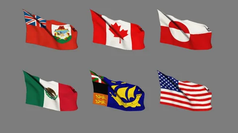 Flags of North America, Seamless Loop, Alpha Channel. Video stock 37148199