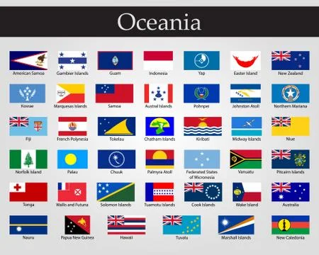 Flags of Oceania, all countries in original colors. Illustrazione stock