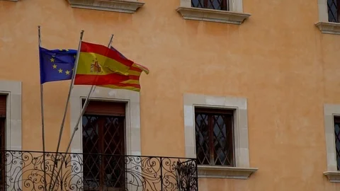 Flags on the old building 库存影片 107621028