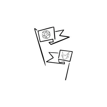 Flags one line vector illustration art hand draw . Stock Illustration