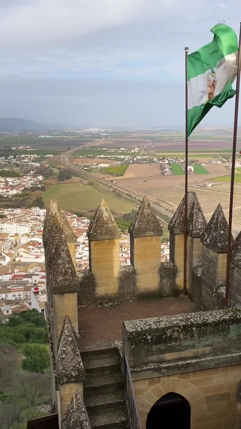 Flags over Castle of Almodóvar del Río in Cordoba 库存影片 233641905