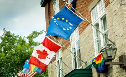 Flags Over Quebec Stock Photos