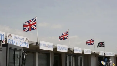 Flags over shops Video stock 77502085