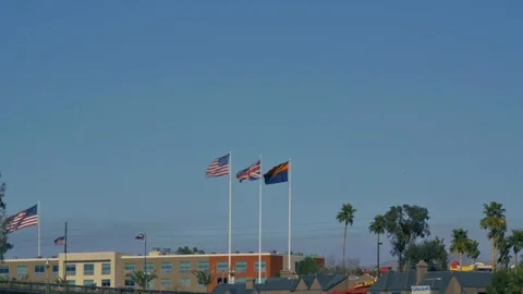 Flags over the Water in Slow Motion Stock Footage 124628203