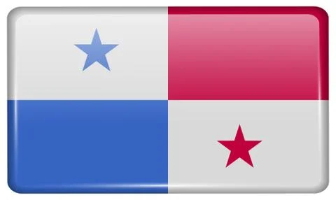 Flags Panama in the form of a magnet on refrigerator with reflections light. Stock Illustration