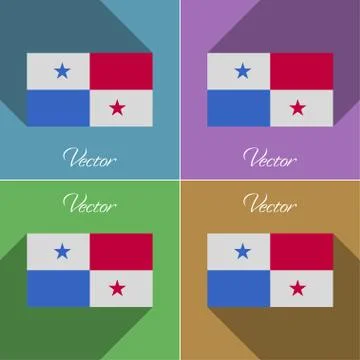 Flags Panama. Set of colors flat design and long shadows. Vector Illustrazione stock