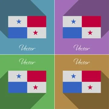 Flags Panama. Set of colors flat design and long shadows. Stock Photos