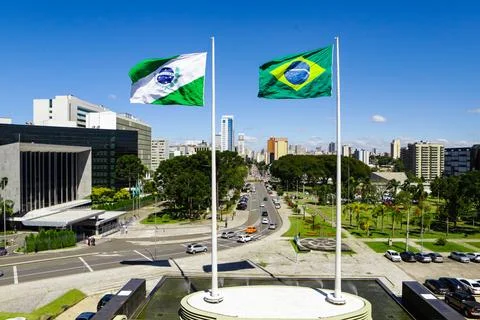 Flags of Parana (left side), state located in the southern region of Brazil - Stock Photos