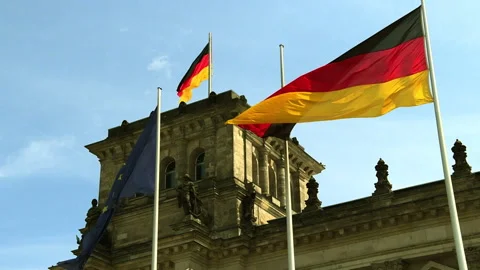Flags on the Parliament of Germany, Berlin Stock Footage 249739221