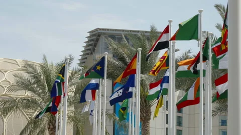 The flags of the participating countries in the World Expo 2020 in Dubai UAE Stock Footage 172530804