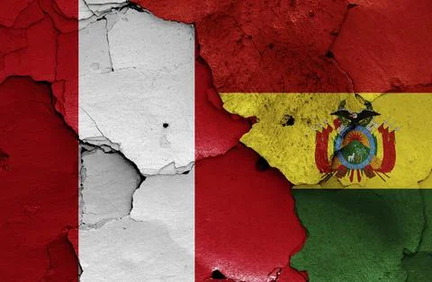 Flags of Peru and Bolivia painted on cracked wall Stock Illustration