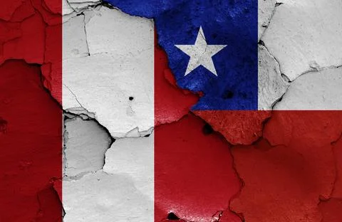 Flags of Peru and Chile painted on cracked wall Stock Illustration