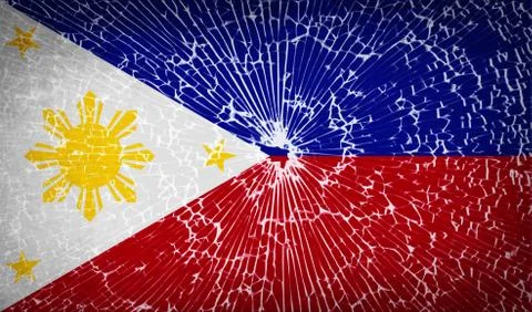 Flags Philippiines with broken glass texture. Vector Stock Illustration